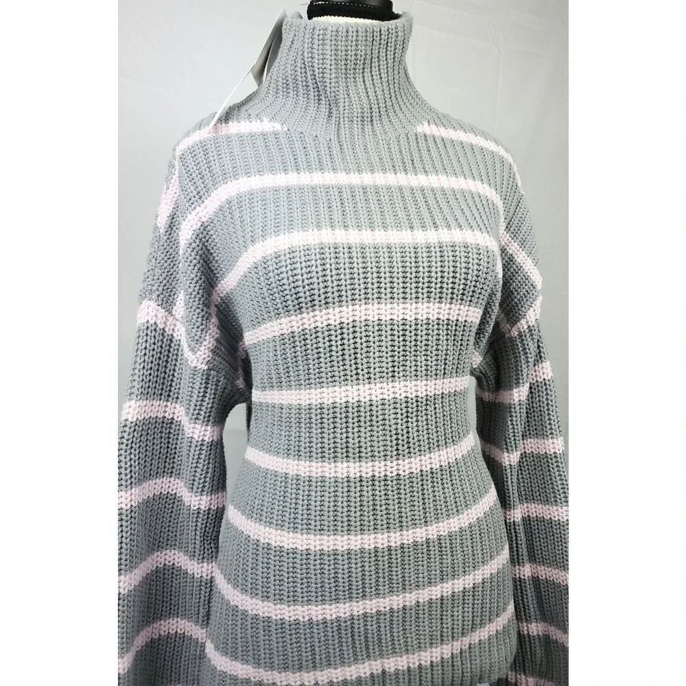 Caslon Shaker Mock Neck Sweater In Grey- Pink‎ Stripe S cozy warm 365